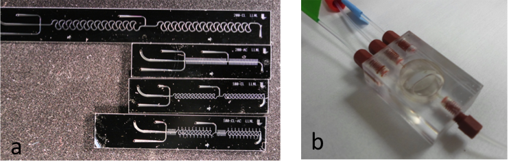 Figure 3. (a) the llnl micromixer and (b) macromixer.